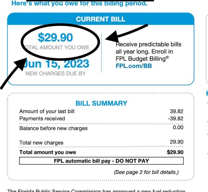 Factura de FPL de un cliente con solar: $29.90
